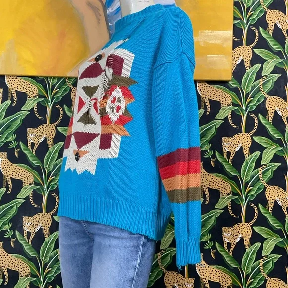 SOLD Grungy vintage southwestern knit pullover sweater OSFM - Picture 6 of 12